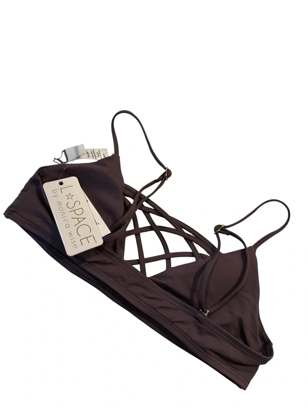 L*Space Jamie Bikini Top Small PEB Brown Strappy Criss Cross Back Triangle Small
